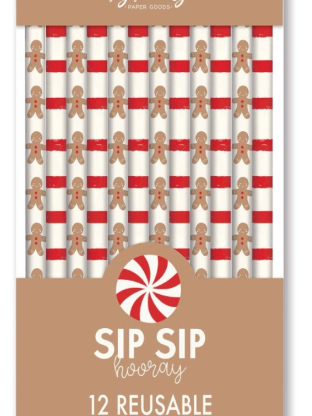 Christmas Gingerbread Men & Stripes Reusable Holiday Straws - Red & White